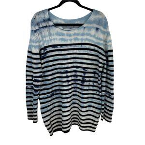 Raquel Allegra Merino Wool Cashmere Distressed Striped Sweater Tie Dye Size 2
